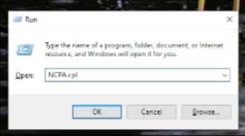 Run dialog with ncpa.cpl